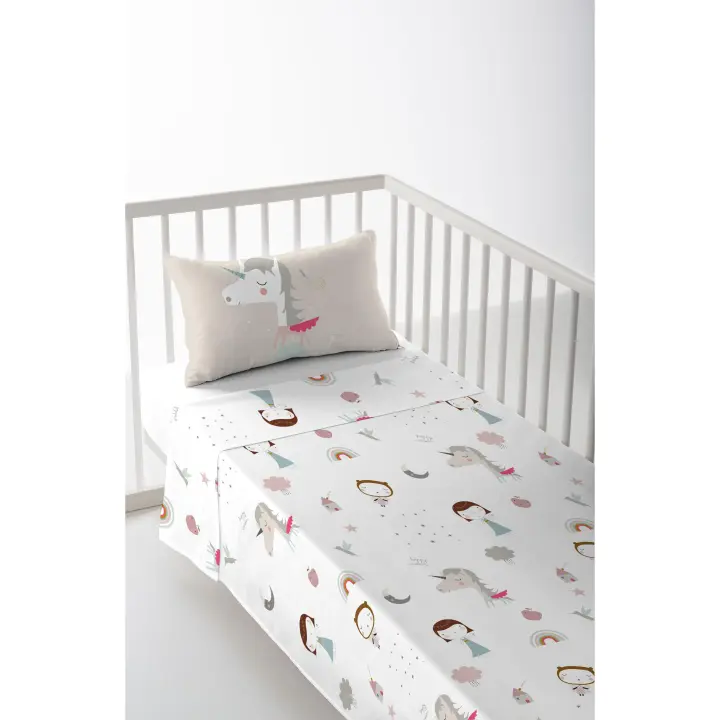 JUEGO DE SÁBANA CUNA/MAXICUNA INFANTIL BEBÉ 100% ALGODÓN UNICORN PINK HACIENDO EL INDIO FABRICADO EN ESPAÑA - 1