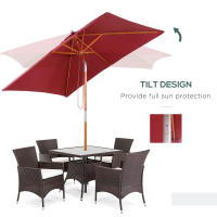 Sombrilla de Brazo articulado Outsunny para balcón, fabricada en Madera de Cedro, con 3 grados de Ajuste, color Burdeos, 200x150x230 cm, ideal para Jardines y Terrazas. - details 3