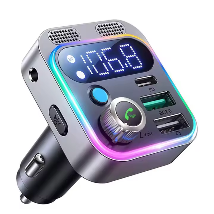 Transmisor FM Bluetooth para Radios de coche con doble microfono llamadas manos libres sin cables reproductor MP3 soporte carga - 1