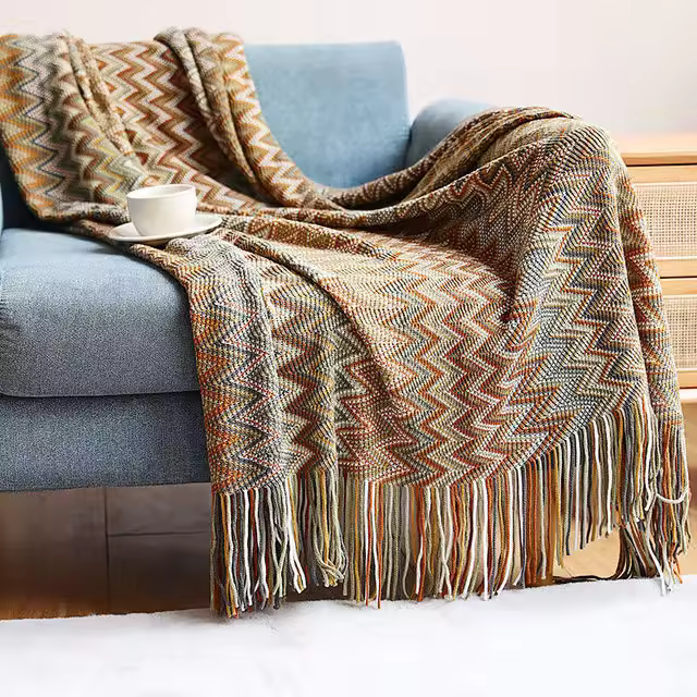 Manta Boho Azteca Baja Estilo Geométrico Tapiz Colgante Para Sofa Cubierta Slipcover Decorativa De Poliéster/Celulosa Manta Portátil Para Adultos - 1