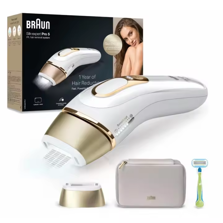 Braun Silk·expert Pro 5 - Depiladora IPL Unisex para Depilación Permanente en Casa, Incluye Cabezal Estándar, Maquinilla Venus y Funda Blanda,- Disponible modelos  PL5052, PL5160, PL5152. Producto Europeo con Garantía Oficial. - 1