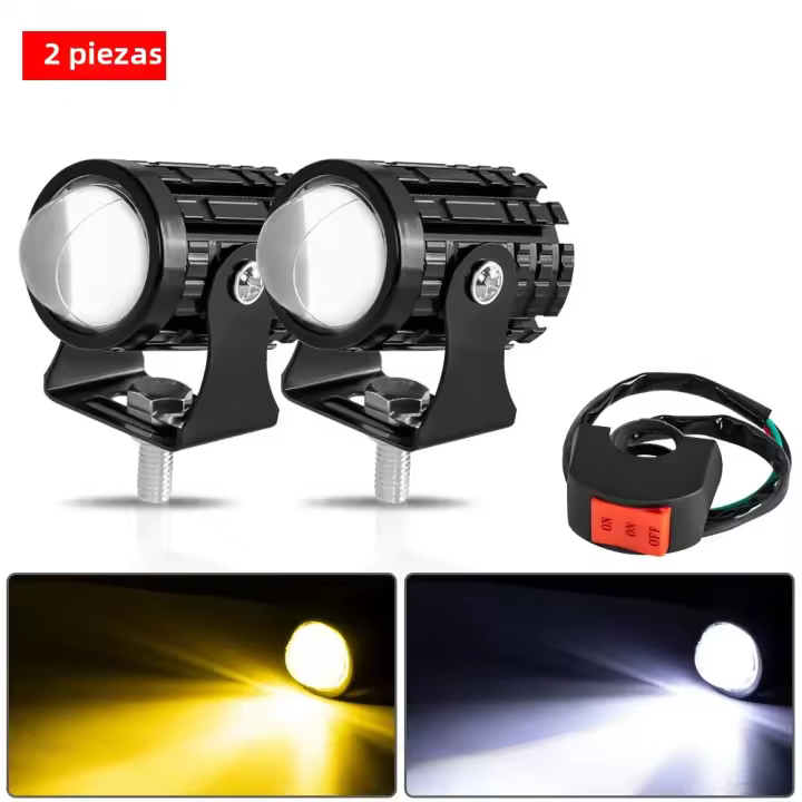 2PCS Lente Proyector Faro LED Dual Color Para Motocicleta ATV Scooter Luz Auxiliar Antiniebla Doble Color Aluminio - 1
