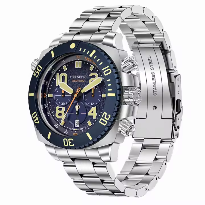 Reloj Deportivo De Inmersión Para Hombre 2024 Reloj De Cuarzo Con Pantalla Grande De Acero Inoxidable 316L Y Cristal De Zafiro Resistente Al Agua 500M Luminoso Chronógrafo - 1