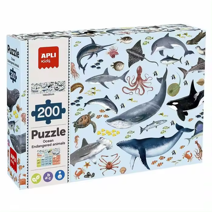 APLI PUZLE INFANTIL ANIMALES AMENAZADOS MARINOS 200 PIEZAS PUZLE INFANTIL 34x24x8 Cms. - 1