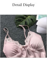Conjunto De Pijamas Para Mujer Leepwear 2PCS Satinado Con Camisola De Encaje Y Bata De Noche V-Neck Longitud Pierna Completa Estilo Básico Para Novia - details 11