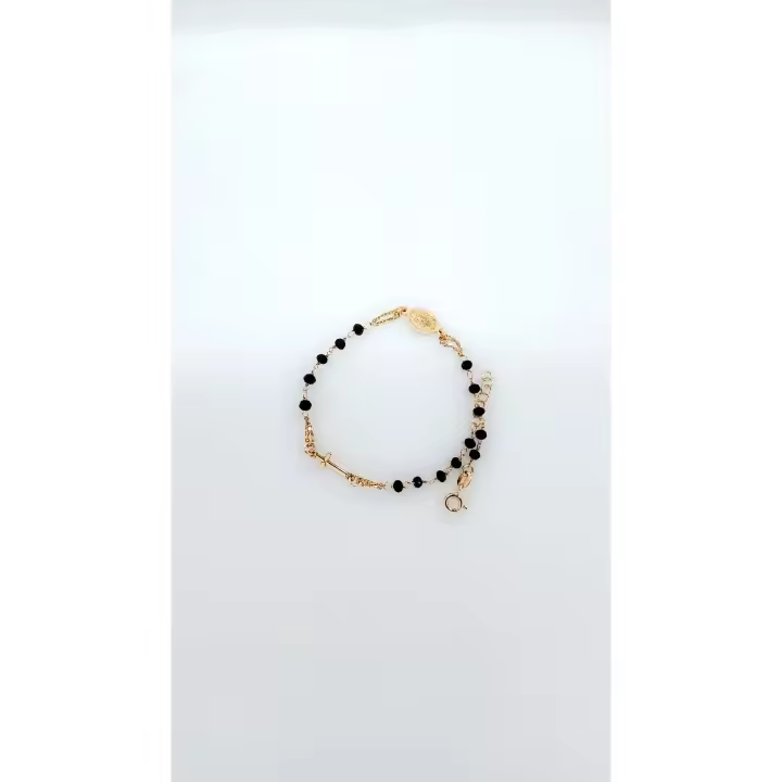 Pulsera minimalista de cuentas con medalla y cruz ,pulsera protectora de plata de ley bañada en oro - 1