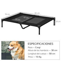 PawHut Cama Elevada para Perros Gatos Portátil Cama para Mascotas con Zona de Malla Transpirable y Tela Oxford para Interior Exterior 92x76x18 cm Negro - details 0
