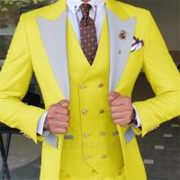 Traje De Boda Clásico Para Hombre Talla Slim 3 Piezas Color Burdeos Estilo Formal Casuál Con Chaleco Y Pantalones Para Banquete - details 4