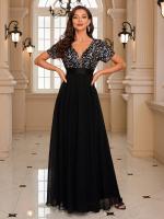 Vestido Formal De Talla Fina Unithorse Elegante Con Lentejuelas Y Chiffon Vestido De Fiesta De Mujer De Cuello V Largo - details 8