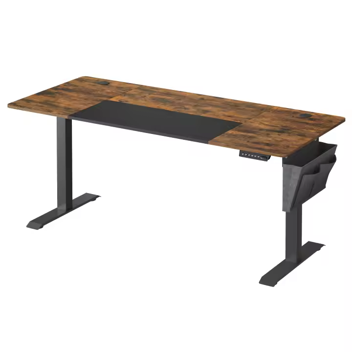 SONGMICS Escritorio Eléctrico, 70 x 160 x (72-120) cm, Ajustable sin Escalonamiento, Memoria con 4 Alturas, Tablero Empalmado, Marrón Rústico y Negro Tinta - 1