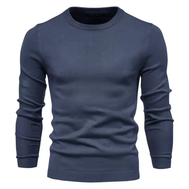 Suéter grueso de otoño e invierno en 10 colores, suéter ajustado con cuello redondo para hombre, suéter tejido para hombre, Tops - 1