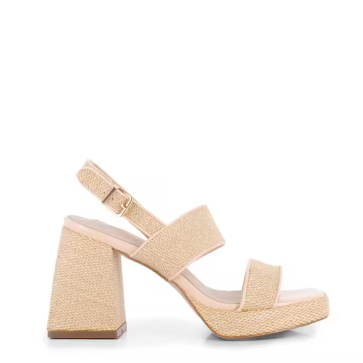 Blogger MILDRE Sandalias de tacón de mujer beige en rafia 81302 - 1