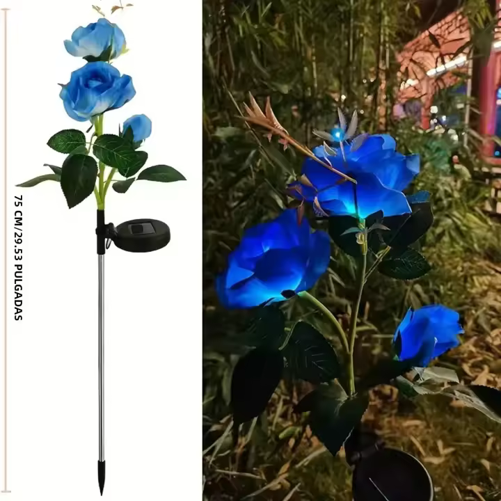 Lámpara Solar Exterior Impermeable Con 3 Cabezas De Flores Iluminadas Luz De Rosas Para Decoración De Jardín Y Patio De La Casa - 1