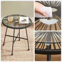 Conjunto de muebles de jardín de 3 piezas, sillas acapulco y mesa con tapa de cristal, asientos de exterior e interior, en negro - details 13