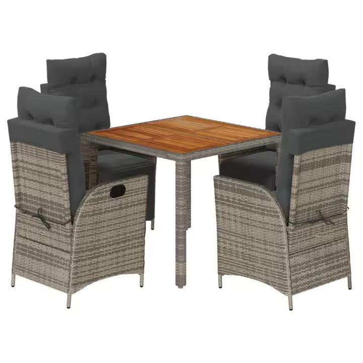 vidaXL Set comedor de jardín 5 piezas con cojines ratán sintético gris - 1