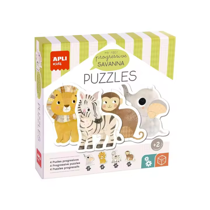 PUZZLE PROGRESIVO SAVANA APLI KIDS 16 PIEZAS / 4 PUZZLES PROGRESIVOS CON PIEZAS GRANDES, APTO PARA NIÑOS A PARTIR DE 2 AÑOS - 1