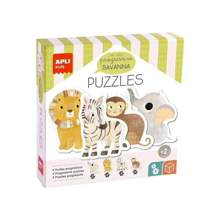 PUZZLE PROGRESIVO SAVANA APLI KIDS 16 PIEZAS / 4 PUZZLES PROGRESIVOS CON PIEZAS GRANDES, APTO PARA NIÑOS A PARTIR DE 2 AÑOS - 1