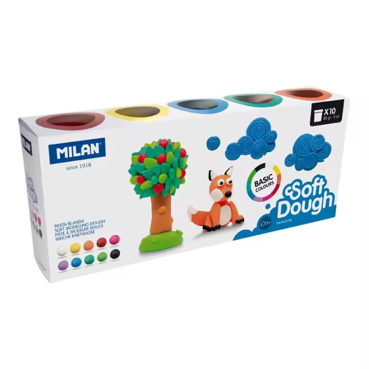 Pasta Blanda Para Modelar 10 Colores Caja 10 Botes 85 g Pasta Blanda Moldear Basic Soft Dough Pasta Infantil Plastilina A Base De Trigo  - Milan - 1