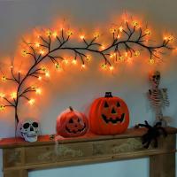 Cadena De Luces De Calabaza De Halloween 54LEDs Impermeables Vinillo Negro Flexible Árbol Lámpara Con Calabaza Para Decoración De Fiesta - details 7
