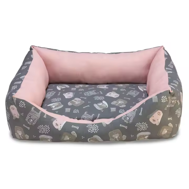 Cama cuadrada Perros en Rosa y Gris 70cm - Ayuda al descanso de tu perro - Accesorios para mascotas - 1