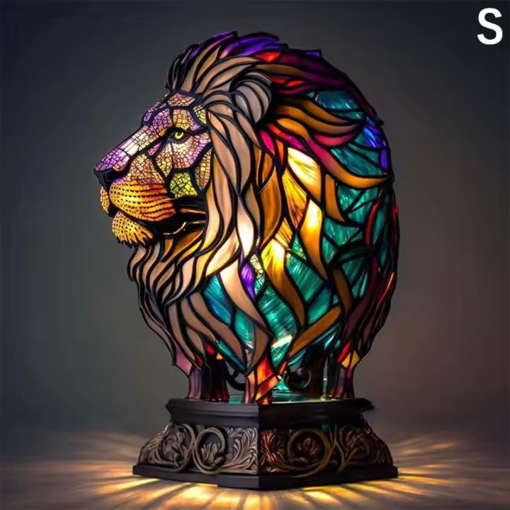 Lámpara De Mesa Serie Animal Vidrio Tatuado Gato Dragón Lobo Caballo Águila Delfín Tortuga Elefante Sirena Luz Nocturna - 1
