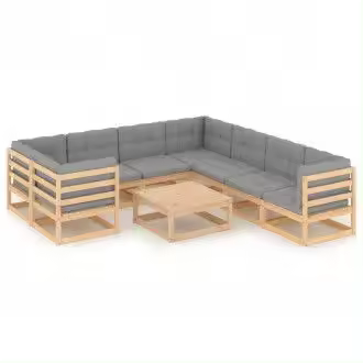 VIDAXL 3077029 juego de muebles para el jardín fabricado en madera de pino con cojines en color gris vida xl - 1