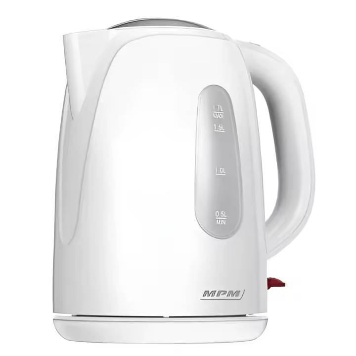 MPM wireless kettle MCZ-105, 1.7L electric kettle with 2200W power, overheating protection, and auto shut-off for fast boiling, white color, ergonomic handle, and 360° rotatable base. - 1