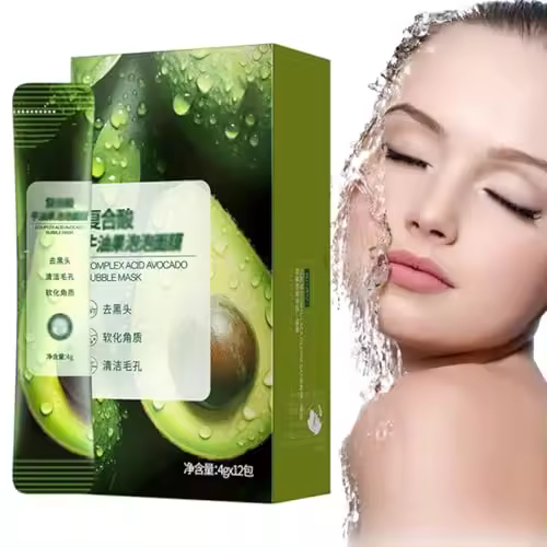 Mascarilla facial de aguacate, mascarilla facial limpiadora de burbujas con complejo ácido de aguacate, mascarilla de burbujas de aguacate, mascarilla de barro con esencia de limpieza profunda, mascarilla de espuma limpiadora de aguacate con complejo - 1