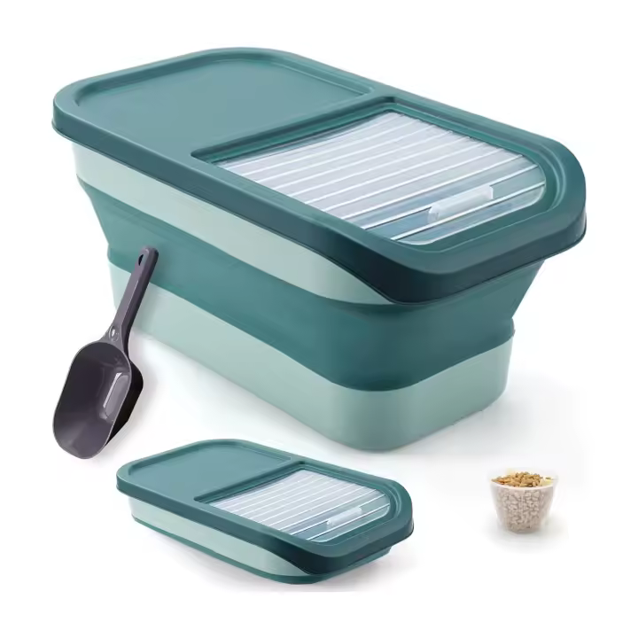 Contenedor plegable para comida de Perro 13 LB Contenedor portátil para Gatos Contenedor de plástico para mascotas con tapa Corredera transparente Pala de color aleatorio - 1
