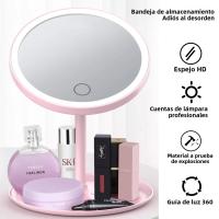 Espejo De Maquillaje Con Luz LED Blanco Iluminación Natural Espejo De Vestíbulo Base Desmontable Con Almacenamiento 3 Modos Espejo Con Luz Regalo Cable USB - details 7