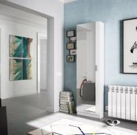 Meimon Zapatero de 1 puerta con espejo y capacidad para 16 pares de zapatos, acabado en blanco brillo, con varillas extraíbles para soporte, bisagras metálicas, tirador gris aluminio y fijación a pared. Medidas del mueble: 180x50x20 cm - details 0
