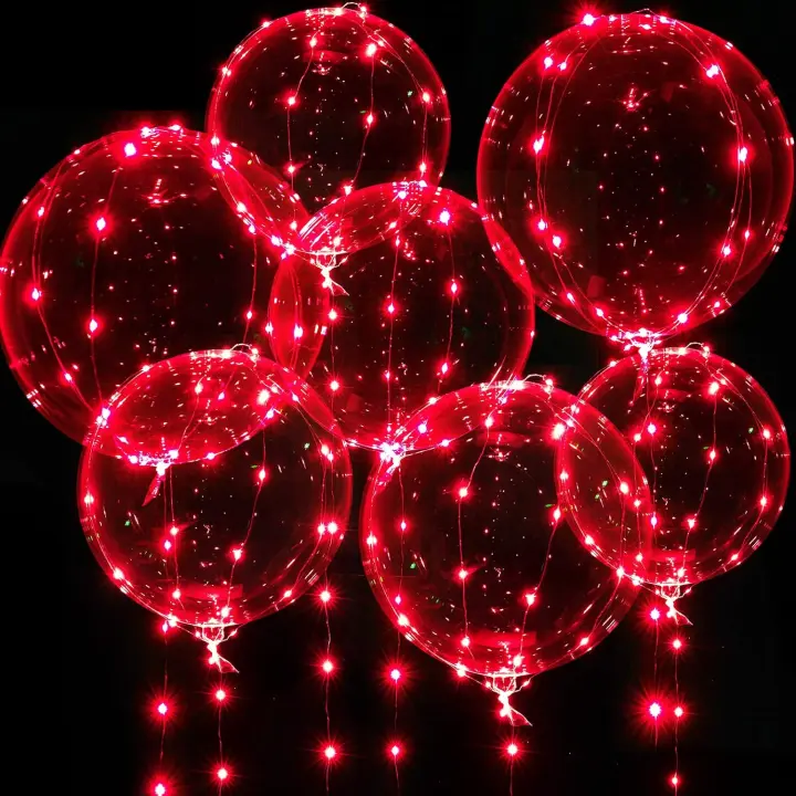 Ballons Illuminés, 7 Paquets de 20 Pouces Ballons Bobo de Saint-Valentin avec Guirlandes Lumineuses à LED de 10 ft pour Saint-Valentin Mariage Noël Fête d'Anniversaire (Rouge) - 1