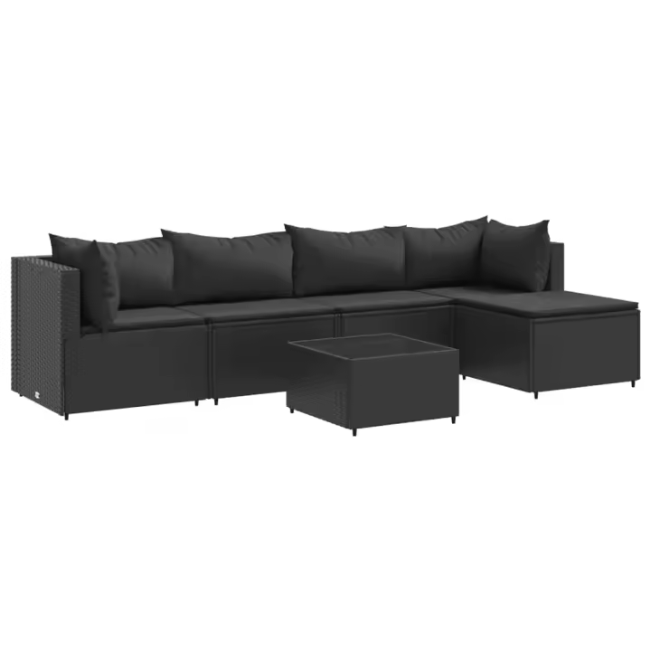 vidaXL Set muebles de jardín 6 piezas y cojines ratán sintético negro - 1