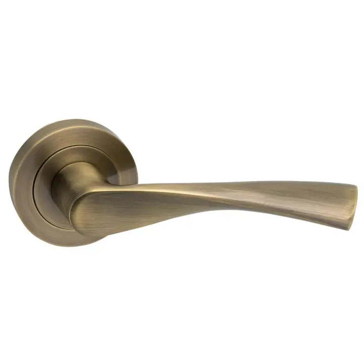 AZERO - Juego Manillas Puerta de aluminio baño acabado bronce rustico,  Disponible en roseta redonda y en placa larca - 1