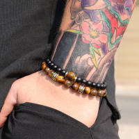 Pulsera De Hombre Con Piedras De Ojo De Tigre Naturales Y Zirconia Lujo Accesorios Para Hombre Regalo Para Novio Pulsera De Cuentas Redondas De Metal Cuero - details 2