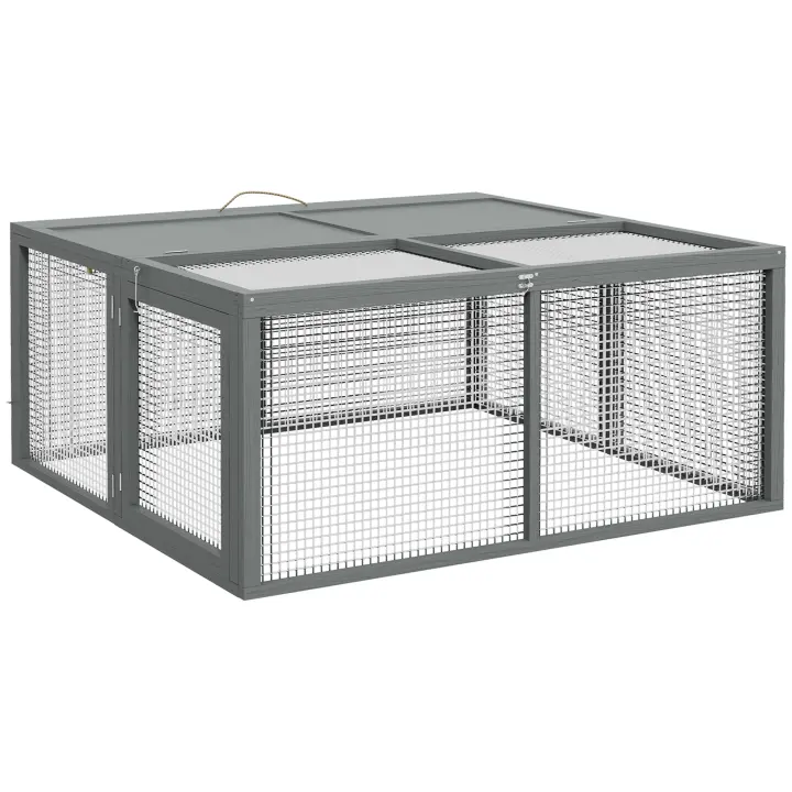 PawHut Jaula para conejos, plegable, con asa y parte superior abatible, de madera, para 2 o 3 conejos, cobayas, 110 x 105 x 50 cm, color gris - 1