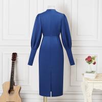 VONDA Vestido Largo Elegante Para Mujer De Seda Satinada Estilo Casual Cuello Erguido Manga Larga Color Sólido Talla Grande - details 5