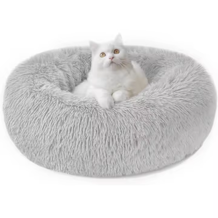 Cama relajante tipo donut para perros y gatos: cálida, suave y acogedora, antiansiedad, con base antideslizante y lavable (M-50 cm, gris) - 1