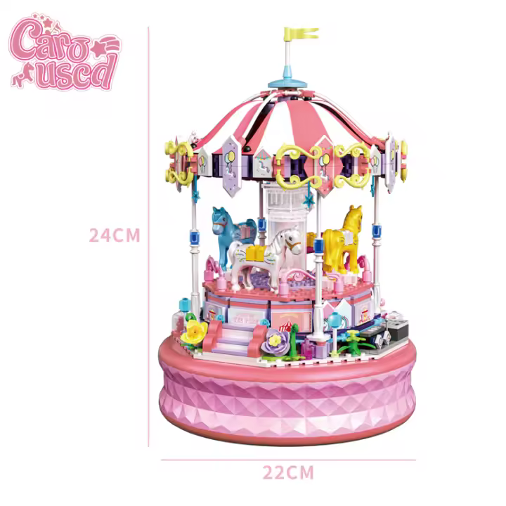 Miniatura De Carrousel Electrónico De Parque De Diversiones Con Iluminación LED Y Música Bloques De Construcción Para Niñas Modelo De Panda Cub Regalo - 1