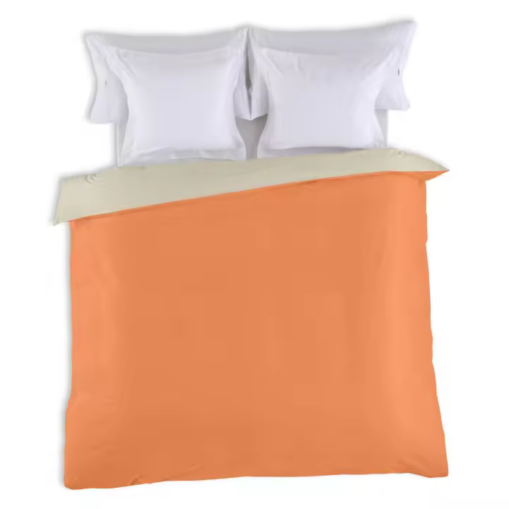 FUNDA NORDICA reversible bicolor mango-piedra - Cama de 90 (1 pieza) - 100% algodón - 144 hilos. Gramage: 115 - Fijalo - 1