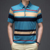 Camisa Polo De Hombre Para Verano 2024 Con Rayas Tejida Cómoda Y Fresca Estilo Casual Moda T-shirt Manga Corta Color Contraste - details 2