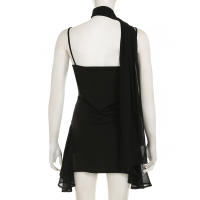 Vestido Vintage A-Line Irregular De Mujer Con Halter Y Malla Sin Mangas De Spaghetti Estilo Chic Para Fiestas Y Calle Moda Sexy Y Club - details 4