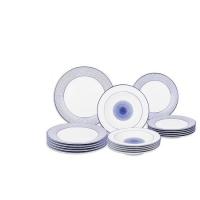 MAXHOME-Vajilla completa de 18 piezas redondas fabricada en porcelana decorada en color azul, Diana santa clara - details 0