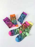 5 Pares De Medias De Moda Para Mujer Con Estampado De Leopardo Colorido Media Calf Mid-Tube Para Todas Las Estaciones - details 1