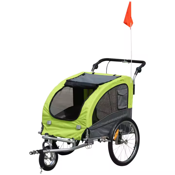 Pawhut Remolque Bicicleta Perros Carro Cochecito para Transporte Mascota 2 en 1 con Barra de Paseo Amortiguador Rueda Giratoria 360° Reflectores Carga Máx. 30kg - 1