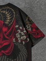 Camiseta De Hombre Con Diseño De Dragón Rojo Y Negro Estilo Tattoo Cuello Redondo Manga Corta Casual Para Verano - details 3