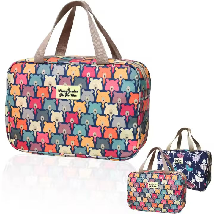 Neceser grande para maquillaje, neceser de viaje, neceser portáril E impermeable, estuche de baño para Mujeres y niños (Oso de color) - 1