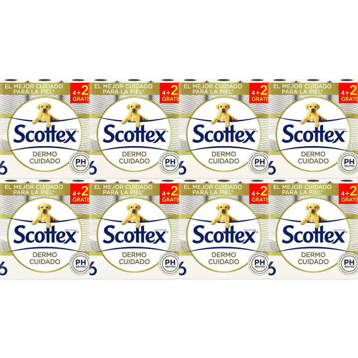 Scottex Dermo Cuidado Papel Higiénico Seco 6 rollos*8 total 48rollos - 1