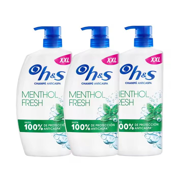 H&S Menthol Fresh Champú Anticaspa con Dispensador, para Uso Diario. Hasta 100% de Protección Anticaspa, Clínicamente Probado. Para Todo Tipo de Pelo y Cuero Cabelludo. Frescor, Aroma a Mentol 3x800ml - 1