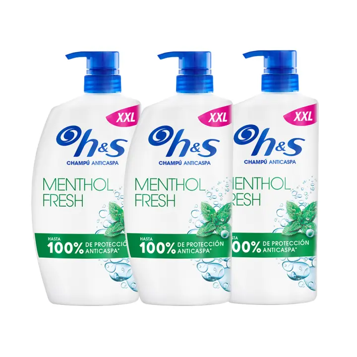 H&S Menthol Fresh Champú Anticaspa con Dispensador, 2400ml, para Uso Diario. Hasta 100% de Protección Anticaspa, Clínicamente Probado. Para Todo Tipo de Pelo y Cuero Cabelludo. Frescor, Aroma a Mentol 3x800ml - 1